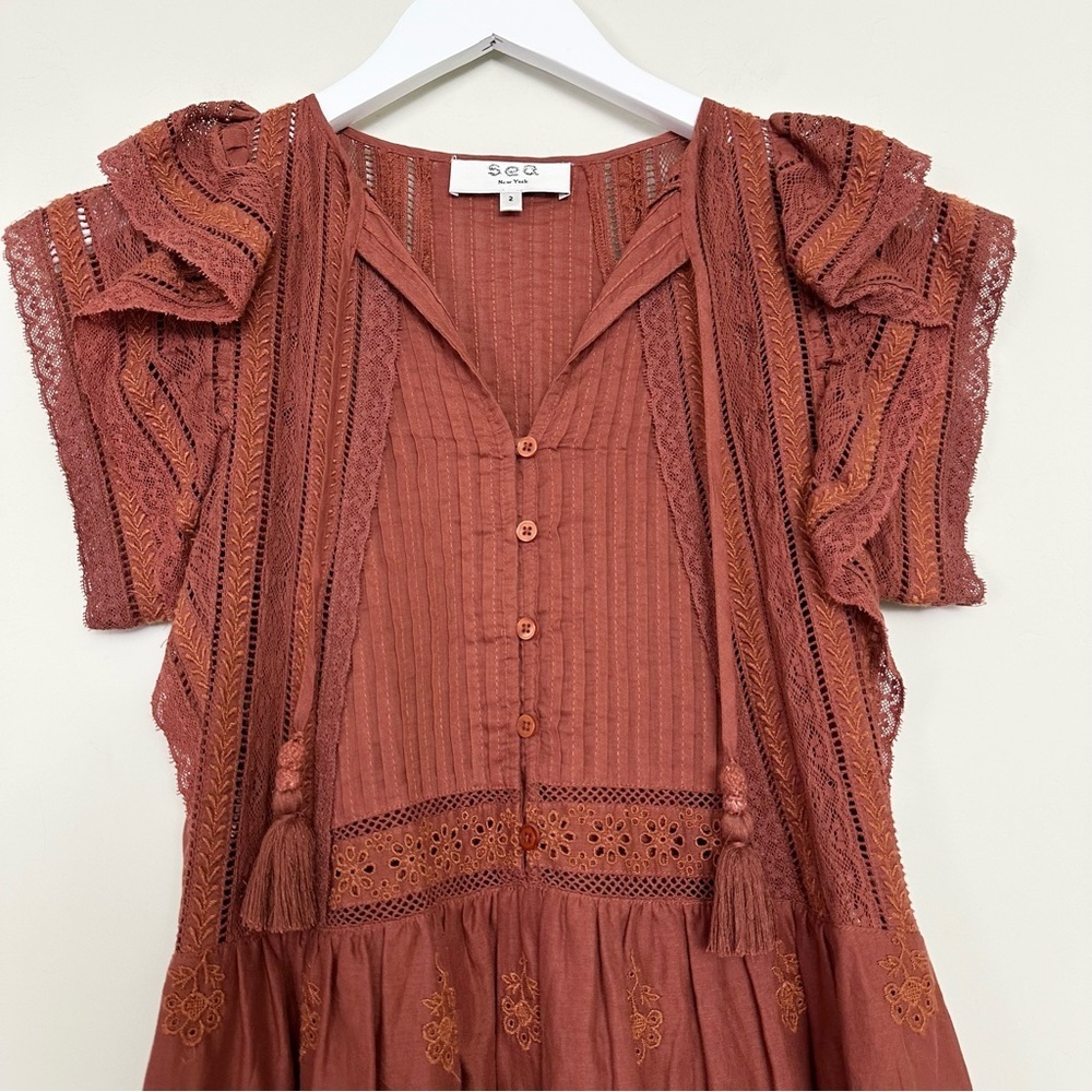 Sea NY Sophie Lace Tunic Ruffle Embroidered Dress - Picture 2 of 13